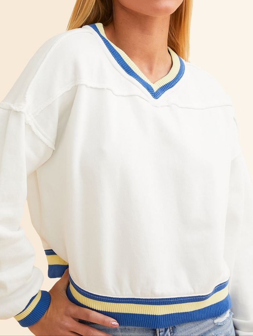 Free People Ivory Combo Rio Pullover Sweatshirt